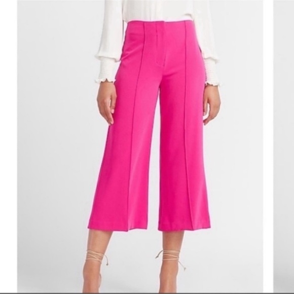 EXPRESS CROPPED WIDE LEG HIGH RISE Hot Pink Pants Size 4R NWT Contemporary - Picture 1 of 5